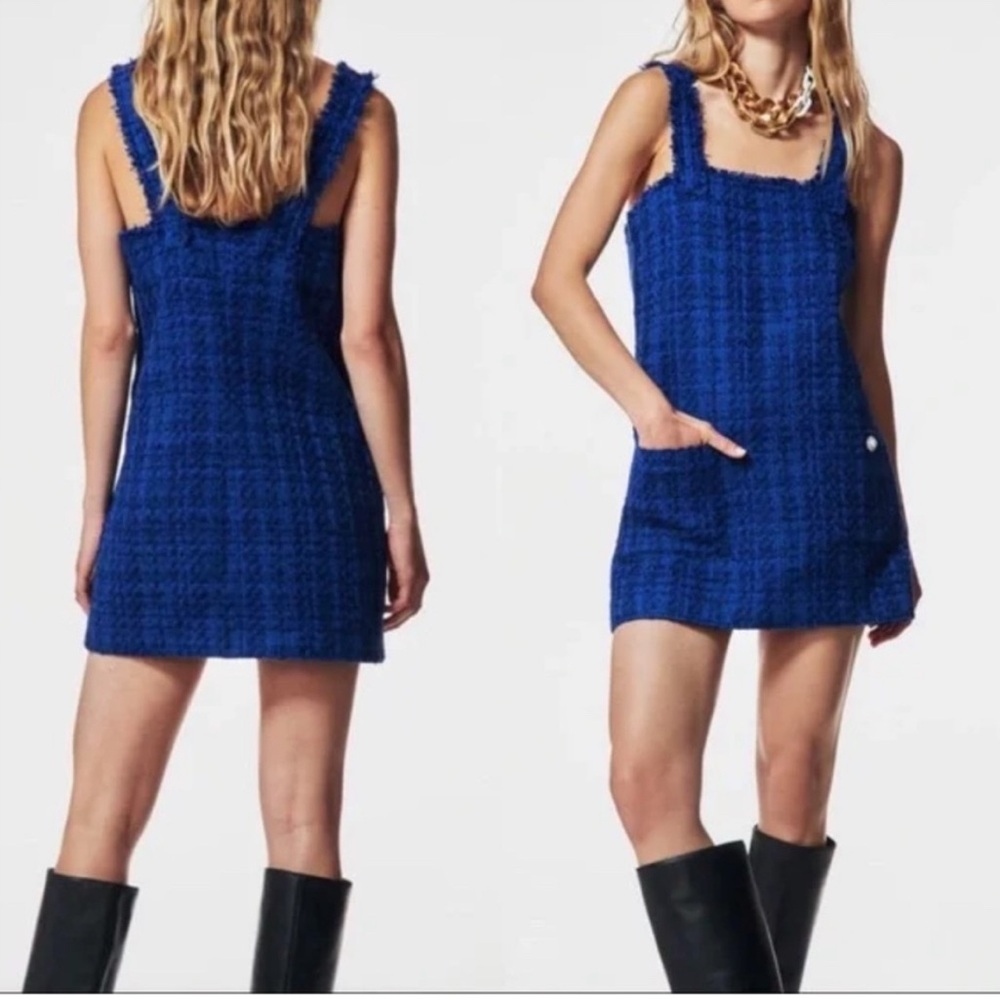 Zara Royal Blue Tweed Mini Dress